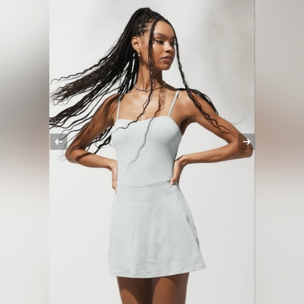 Alo Alosoft Courtside Womans Tennis Dress Gray Spaghetti Strap Dress - Picture 4 of 7